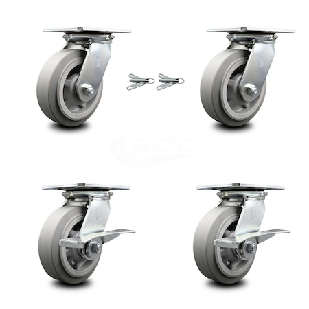 Service Caster 6 Inch Thermoplastic Rubber Swivel Caster Swivel Locks 2 Brakes SCC, 2PK SCC-35S620-TPRRF-BSL-2-SLB-2